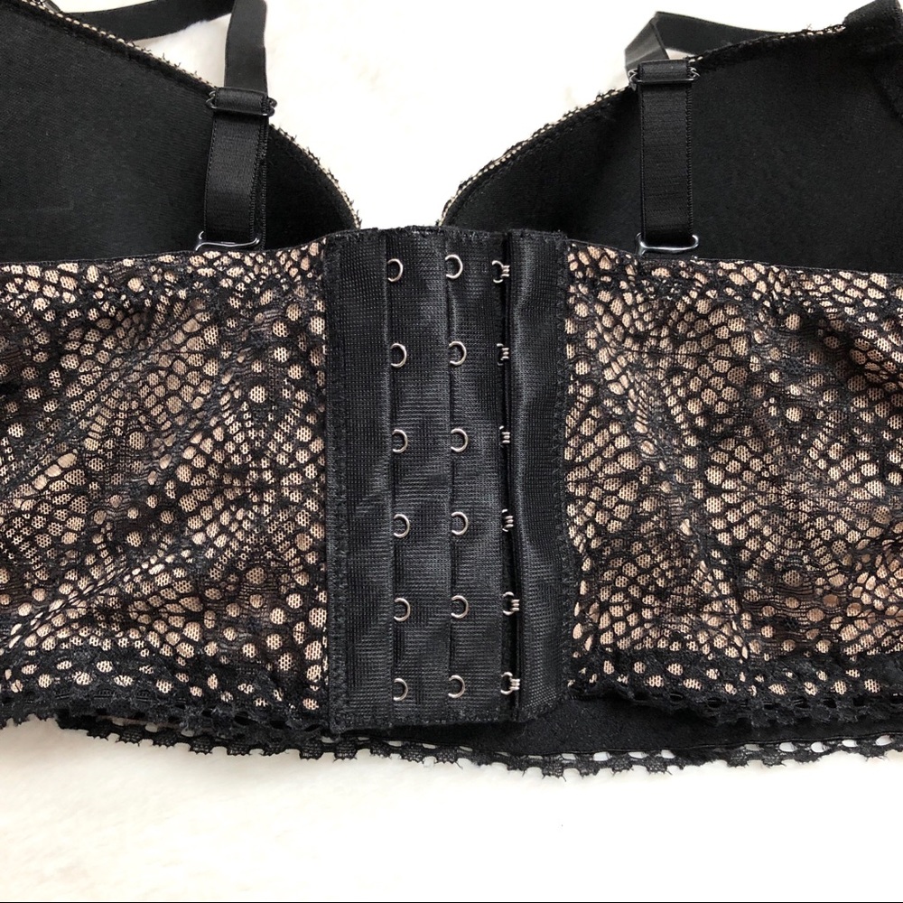 Black Floral Lace Longline Underwire Bra 34 B - Picture 6 of 9